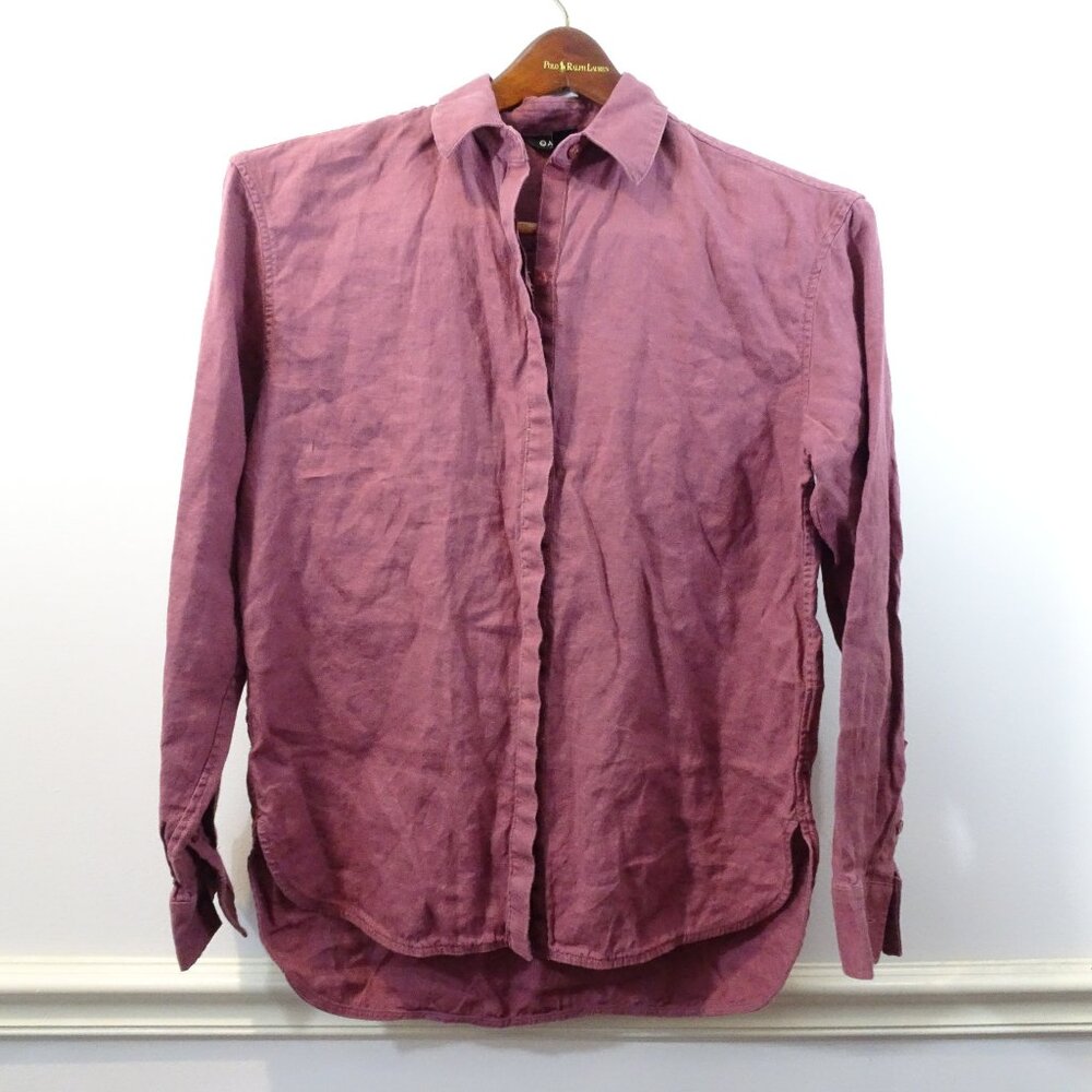 Athleta S Playa Linen Shirt Rose Women Large Button Down Long Sleeve Lightweight